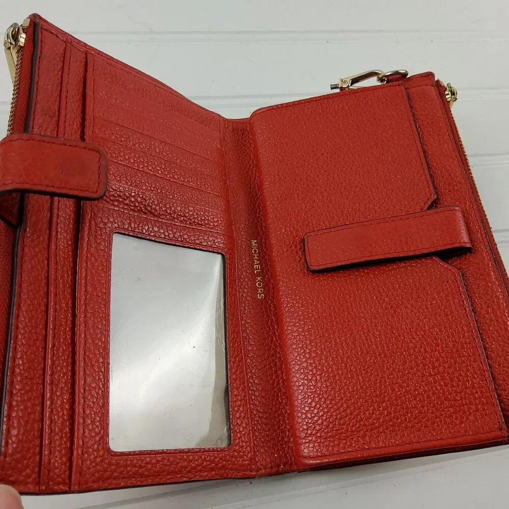 Michael Kors MK Pebbled Leather Double Zip Snap Wallet Wristlet Clutch